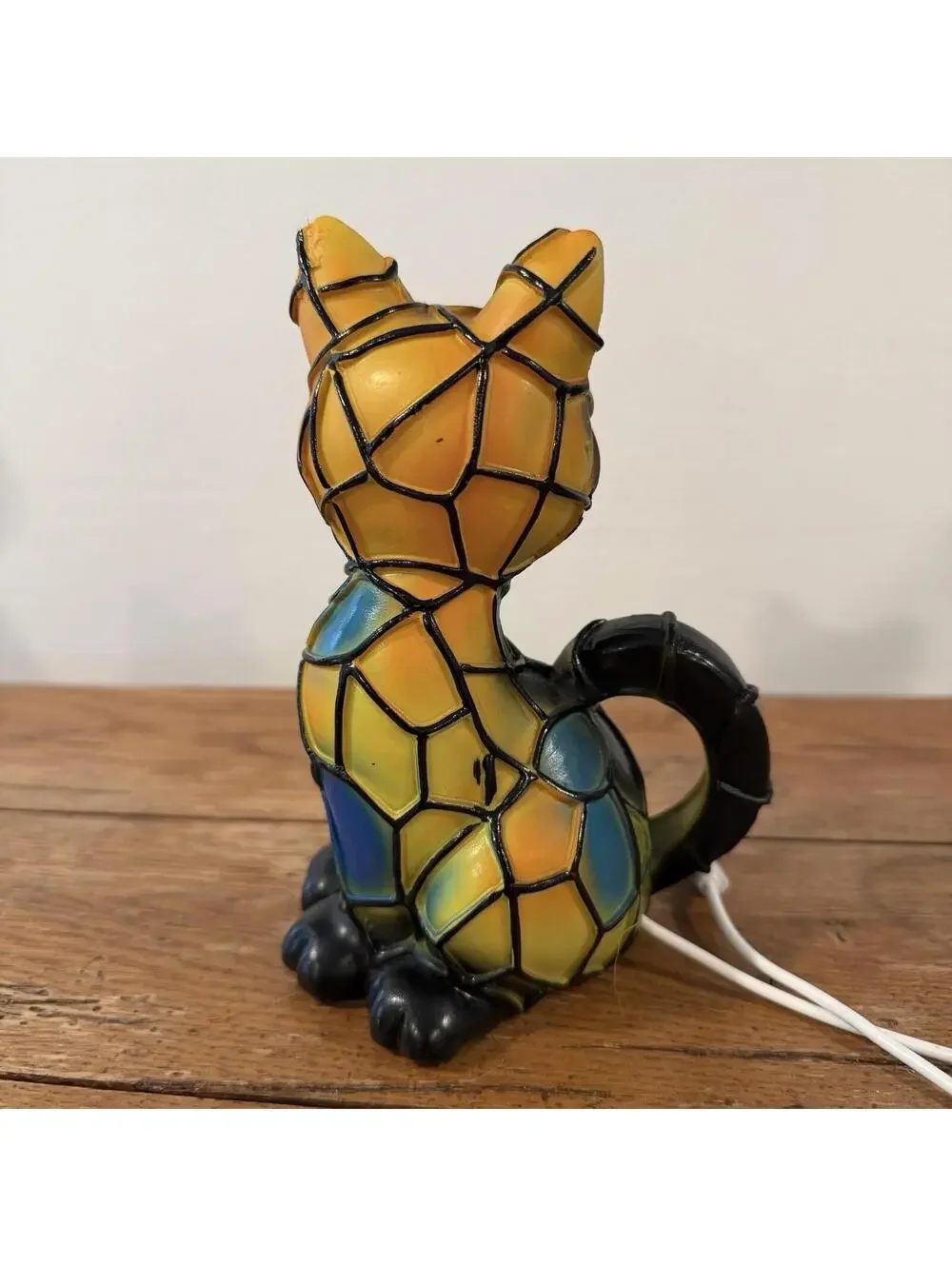 Stained Glass Style Resin Cat Lamp Sitting Kitty LED Night Light USB Tested